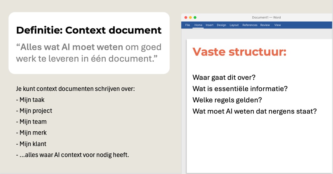 Definitie: Context document — alles wat AI moet weten om goed werk te leveren in één document